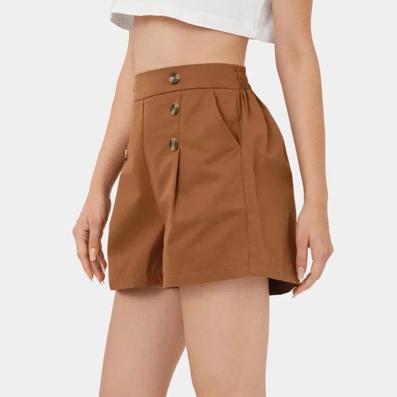HALARA NWT L High Waisted Plicated Button Side Pocket Casual Cotton Shorts 3'' - Picture 3 of 3